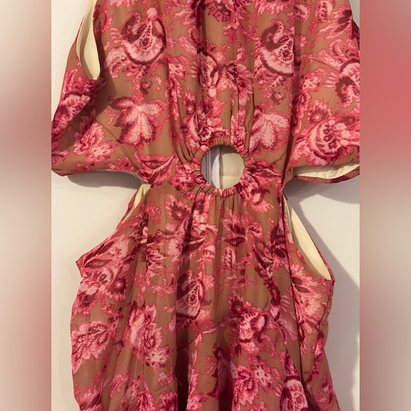 Large Summer Dress Random Floral Print Ring Linked Cut Out Layered Hem Chiffon - Picture 7 of 9